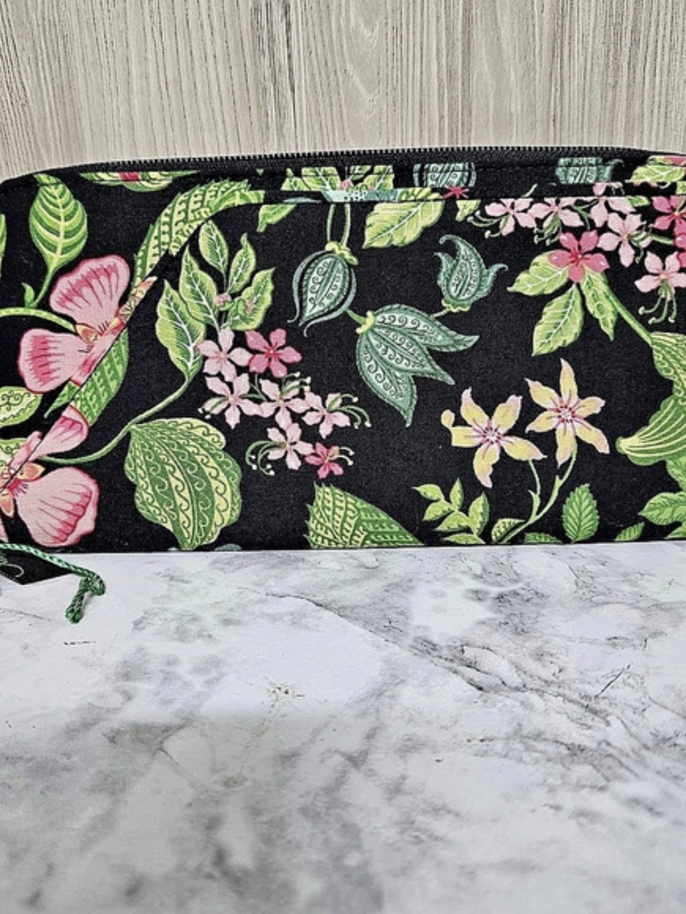 Vera Bradley Floral Wallet in Black & Green